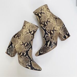 loeffler randal • snake print leather isla slim ankle bootie with chunky heel